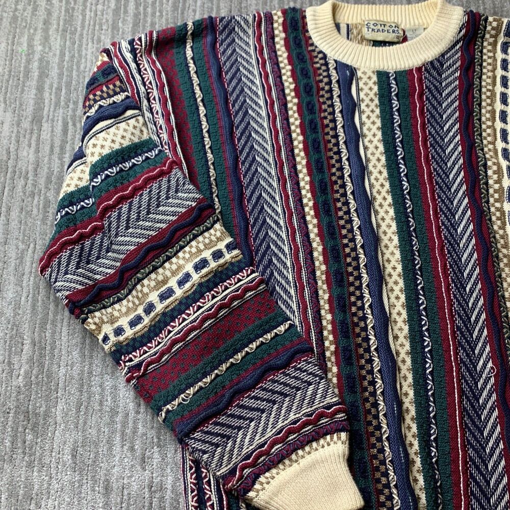 Cotton Traders Knit Sweater Large Tall Coogi Style 3D Textured Vintage 80's Mens - Picture 5 of 15